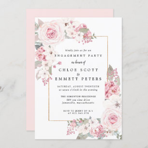 Blush Pink Rose Floral Engagement Party Invitation