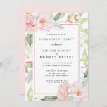 Blush Pink Rose Floral Engagement Party Invitation<br><div class="desc">Soft blush pink roses decorate a thin gold frame. Delicate sage green leaves add to the watercolor floral arrangement. The back is soft pastel pink. This pink floral engagement party invitation is part of the Rose Gold collection. It contains many DIY wedding templates that let you easily create a beautiful...</div>