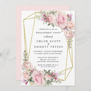 Blush Pink Rose Floral Engagement Party Invitation