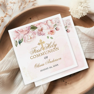 Blush Pink Rose Floral First Holy Communion Napkin