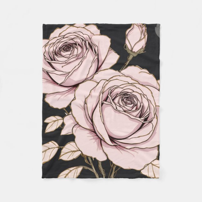 Blush Pink Rose Floral Fleece Blanket (Front)