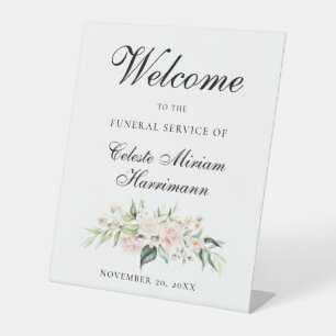 Blush Pink Rose Floral Funeral Service Pedestal Sign