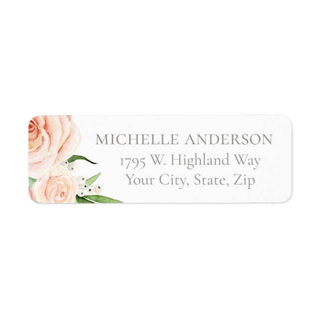 Blush Pink Rose Floral Garden Return Address Label (Front)