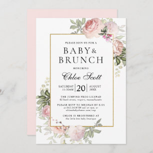 Blush Pink Rose Floral Girl Baby Shower Invitation