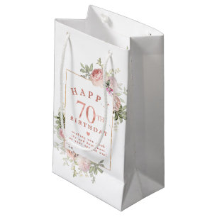 Blush Pink Rose Floral Gold 70th Birthday Small Gift Bag