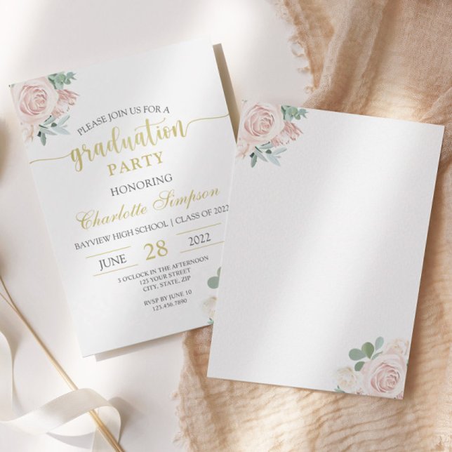 Blush Pink Rose Floral Graduation Invitation (Creator Uploaded)