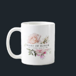 Blush Pink Rose Floral Maid of Honour Coffee Mug<br><div class="desc">Chic and elegant blush pink floral design features the title Maid of Honour and 1 line of personalised text below. All of the text can be edited, the colour, font and size changed. Make one for each of the bridal party. It will look great in your getting ready photos. This...</div>