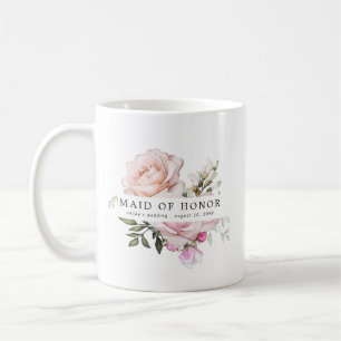 Blush Pink Rose Floral Maid of Honour Coffee Mug