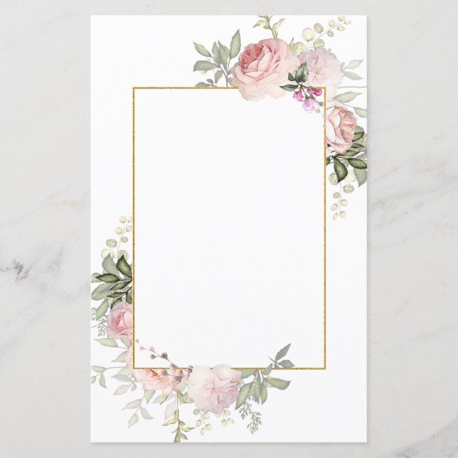 Blush Pink Rose Floral Paper Sheet (Front)