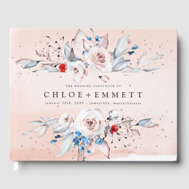 Blush Pink Rose Floral Personalised Guest Book (Front)