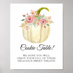 Blush Pink Rose Floral Pumpkin Cookie Table Sign