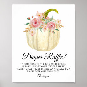 Blush Pink Rose Floral Pumpkin Diaper Raffle Sign