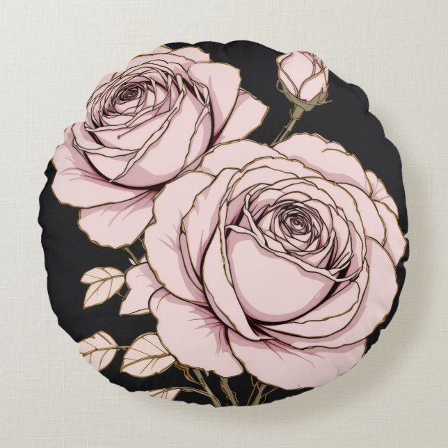 Blush Pink Rose Floral Round Pillow  (Front)