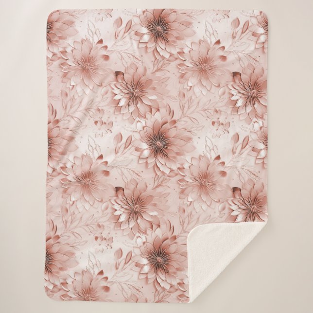 Blush Pink Rose Floral Sherpa Blanket (Front)