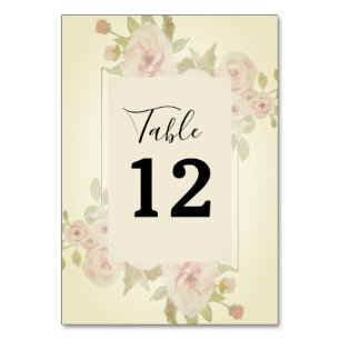 Blush Pink Rose Floral Watercolor Greenery Vintage Table Number