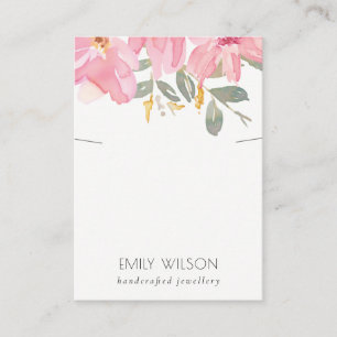 BLUSH PINK ROSE FLORAL WATERCOLOR NECKLACE DISPLAY BUSINESS CARD