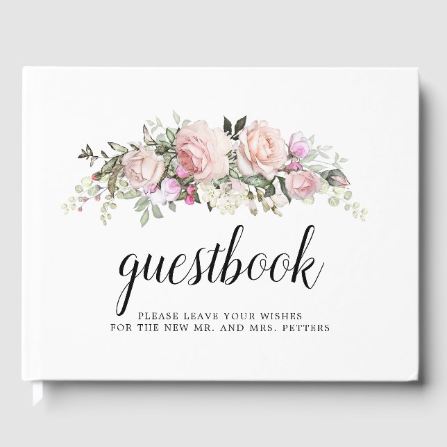 Blush Pink Rose Floral Wedding Guest Book (Front)