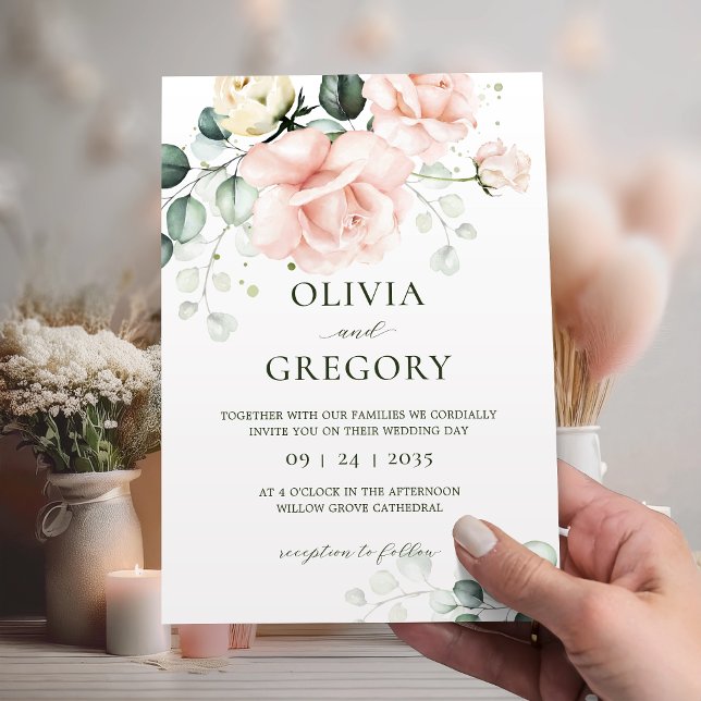 Blush Pink Rose Floral Wedding Invitation (Creator Uploaded)
