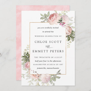 Blush Pink Rose Floral Wedding Invitation