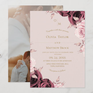 Blush Pink Rose Floral Wedding  Invitation