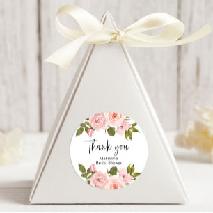 Blush Pink Rose Floral Wedding Oval Sticker