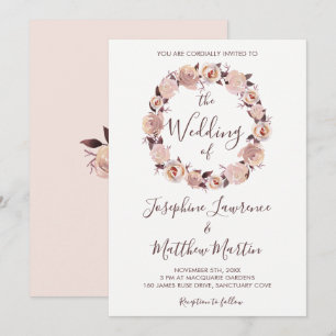 Blush Pink Rose Floral Wreath Wedding Invitation