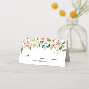 Blush Pink Rose Florals Modern Botanical Wedding Place Card