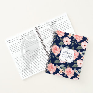 Blush Pink Rose Florals & Sage Leaf Foliage Recipe Notebook
