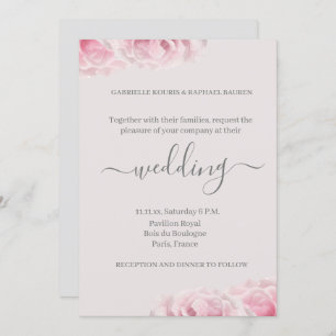 Blush Pink Rose Flower Grey Elegant Floral Wedding Invitation