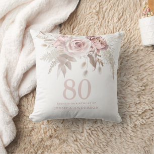Blush Pink Rose Flowers 80th Birthday Party Gift Cushion