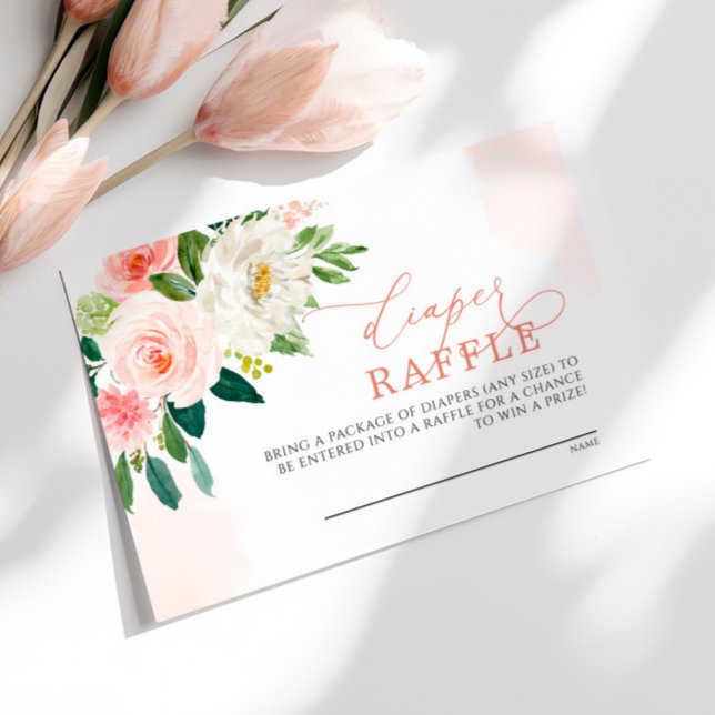 Blush Pink Rose Flowers Diaper Raffle Card (Creator Uploaded)