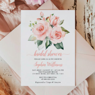 Blush Pink Rose Flowers Greenery Bridal Shower  Invitation