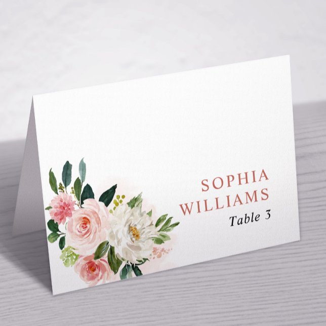 Blush Pink Rose Flowers Wedding Table Card (Creator Uploaded)