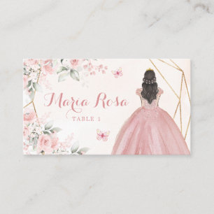 Blush Pink Rose Geometric Floral Quinceañera Place Card