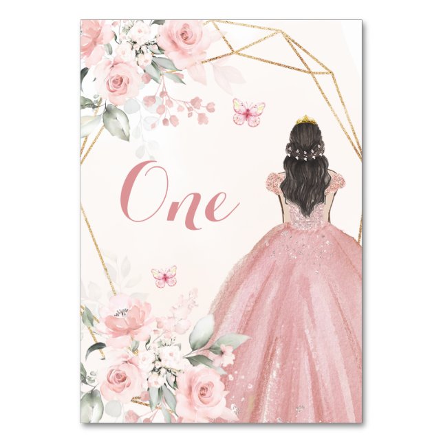 Blush Pink Rose Geometric Girl Sweet 16th Birthday Table Number (Front)