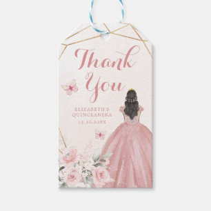 Blush Pink Rose Geometric Quinceañera Thank You Gift Tags