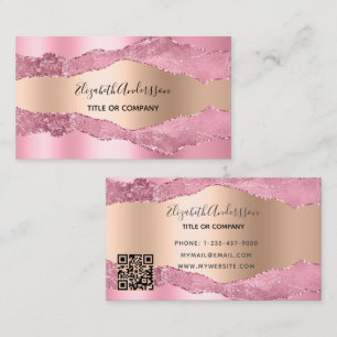 Blush pink rose gold agate marble QR code Business Card
