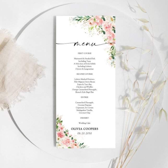 Blush Pink Rose Gold Baby Shower Menu (Creator Uploaded)