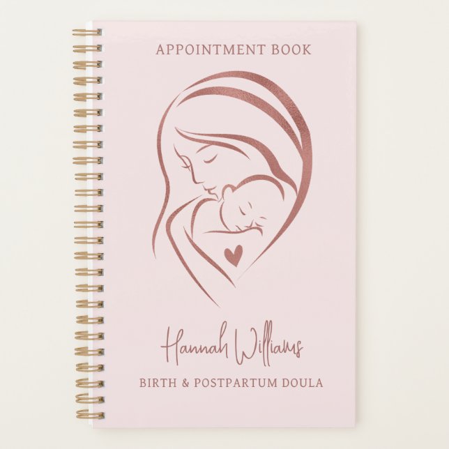 Blush Pink & Rose Gold Birth & Postpartum Doula Planner (Front)