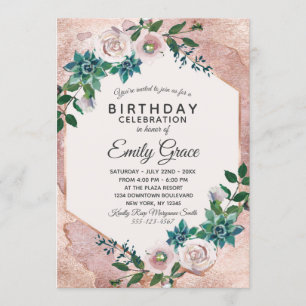 Blush Pink Rose Gold Birthday Party Invitation