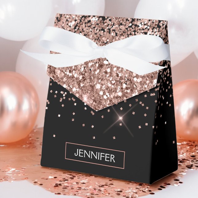 Blush Pink Rose Gold Black Glitter Monogram Name Favour Box (Creator Uploaded)