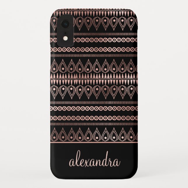 Blush Pink - Rose Gold Boho Pattern Monogram Case-Mate iPhone Case (Back)