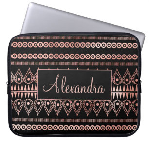 Blush Pink - Rose Gold Boho Pattern Monogram Laptop Sleeve