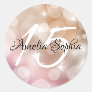 Blush Pink Rose Gold Bokeh Quinceanera Classic Round Sticker
