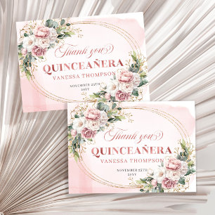 Blush Pink Rose Gold Botanical Boho Quince Thanks Thank You Card