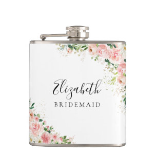Blush Pink Rose Gold Bridal Shower Hip Flask