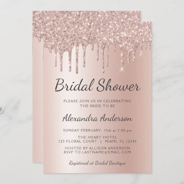 Blush Pink - Rose Gold Bridal Shower Invitation (Front/Back)