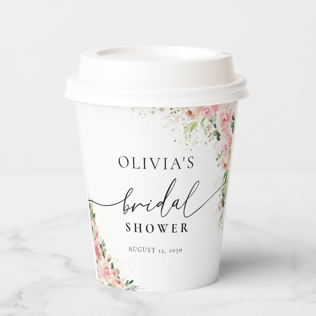 Blush Pink Rose Gold Bridal Shower Paper Cup (Front)