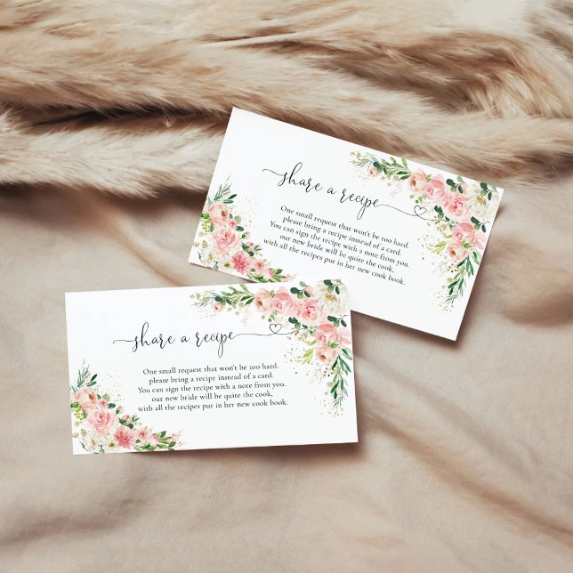 Blush Pink Rose Gold Bridal Shower Recipe Request Enclosure Card (Creator Uploaded)