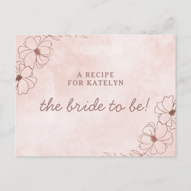Blush Pink & Rose Gold Bride to Be Recipe Card (Front)